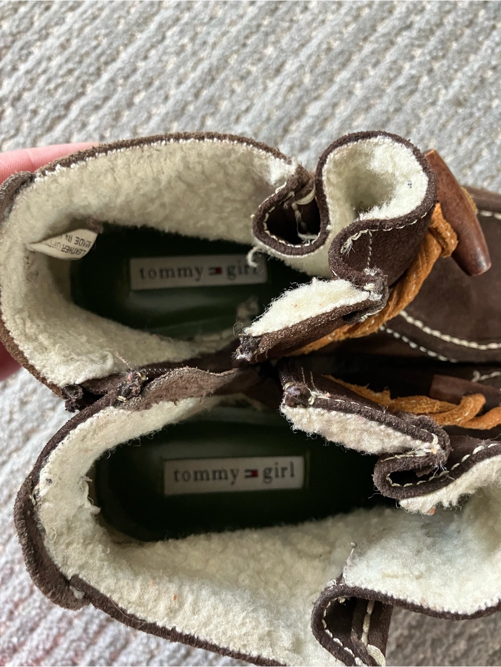 TommyGirl Brown Suede Kids Sherpa-Lined Lace Boots - Picture 4 of 7